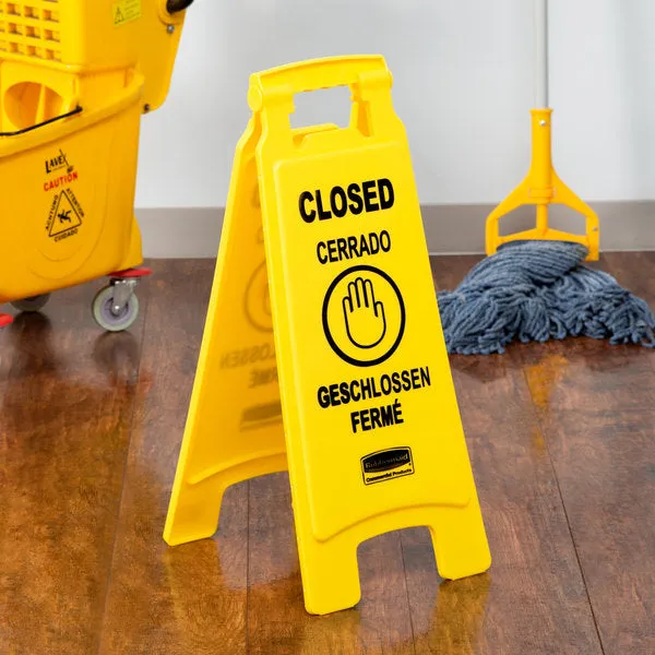 RUBBERMAID MULTILINGUAL CLOSED FLOOR SIGN - YELLOW