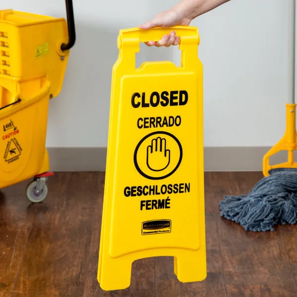 RUBBERMAID MULTILINGUAL CLOSED FLOOR SIGN - YELLOW