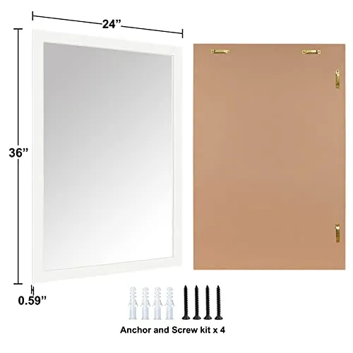 Ruomeng Rectangular Wall Mirror 24"x36" for Bathroom, Bedroom, Entryway, Living Room, White