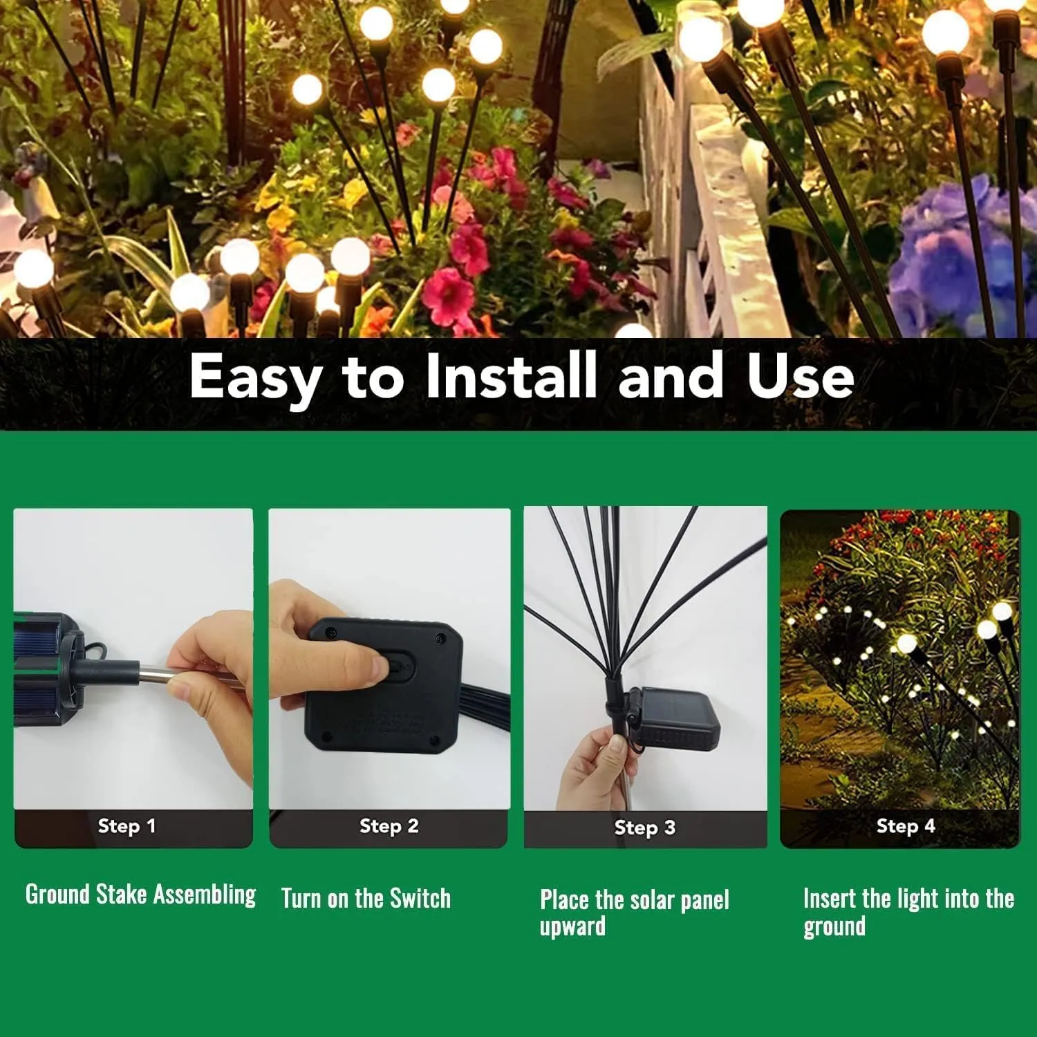 Rylan Solar Powered Firefly Lights Waterproof, Solar Starburst Swaying Lights When Wind Blows, Solar Outdoor Decor Lights for Garden, Landscape, Pathway, Yard, Deck, Patio (Pack of 2)