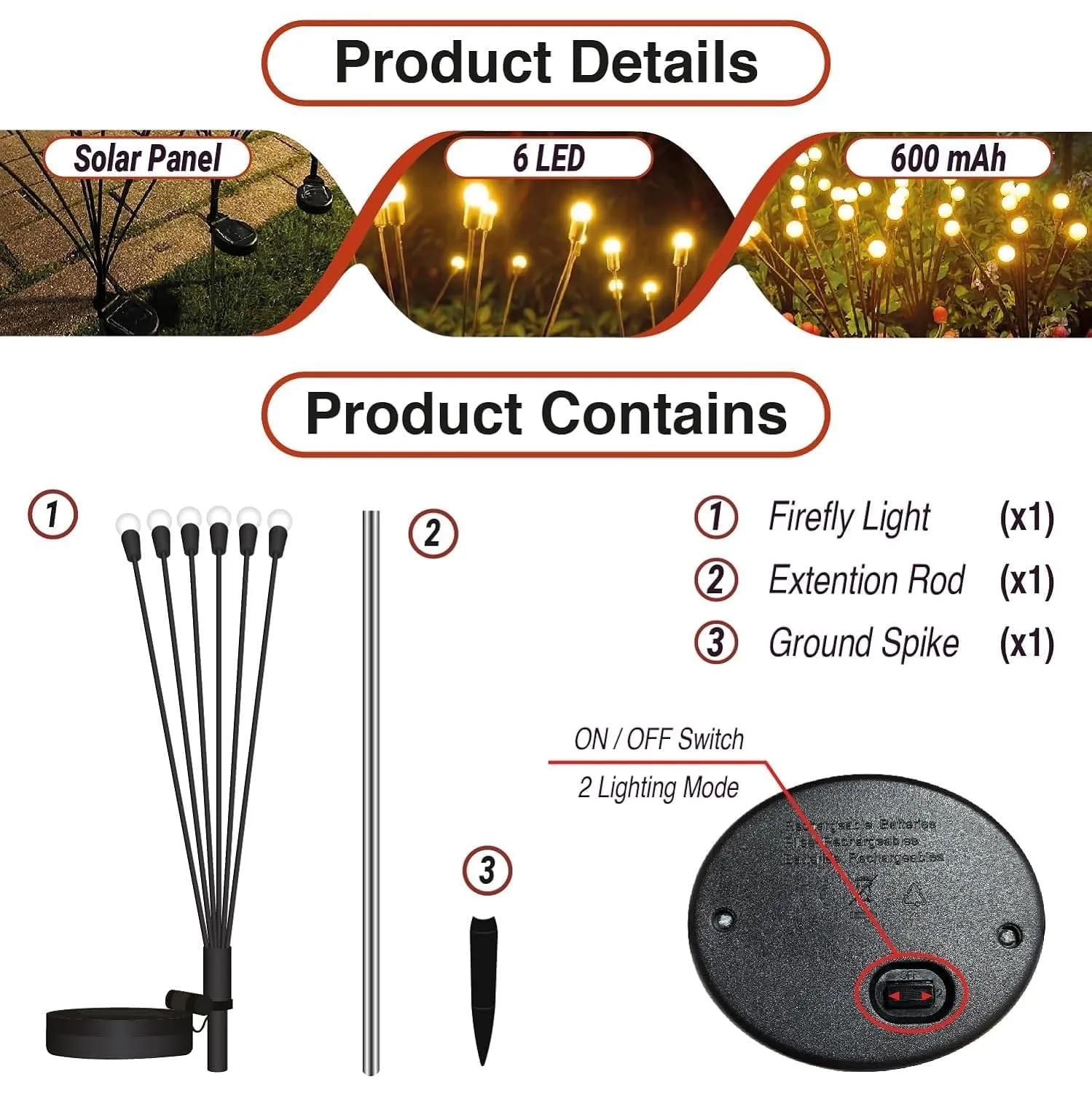 Rylan Solar Powered Firefly Lights Waterproof, Solar Starburst Swaying Lights When Wind Blows, Solar Outdoor Decor Lights for Garden, Landscape, Pathway, Yard, Deck, Patio (Pack of 2)