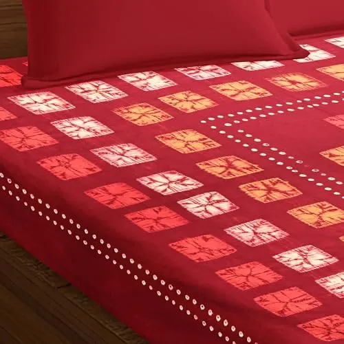 Sadri.e Cotton Bedsheets | 100% Cotton Fabric | Tie and Dye Batik Print Bedsheets with Pillow Covers | 350 Thread Count Handmade (BT-120, Double (280x250CM))