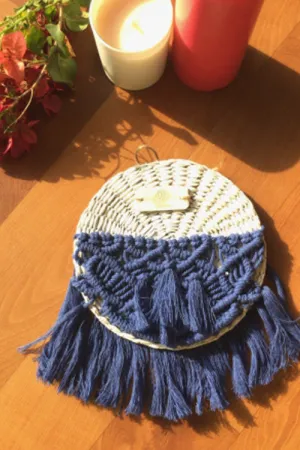 Santorini Blue Macrame Basket Wall Decor