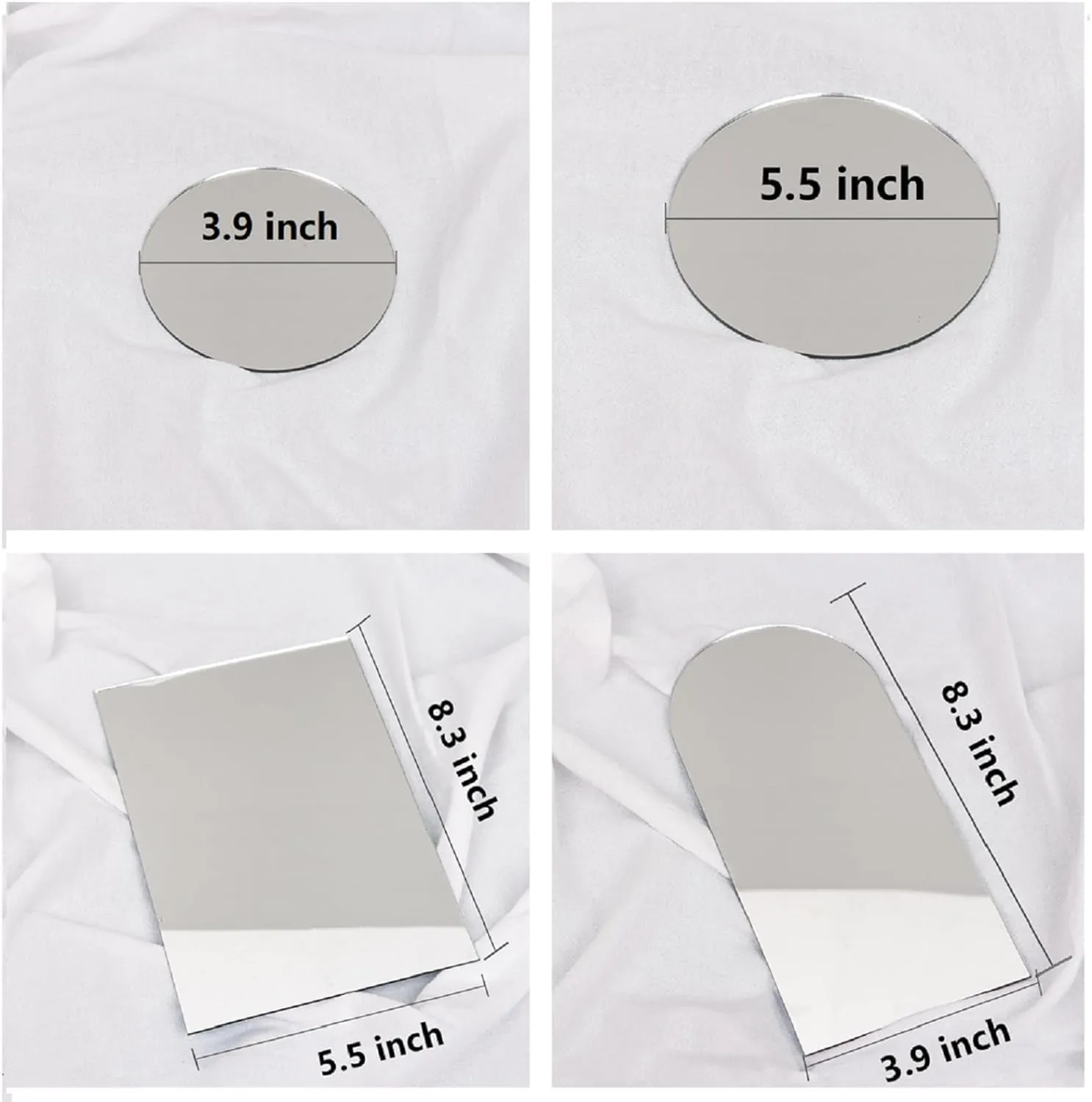 Shauq 4PCS Geometric Mirror Photo Props Set, Acrylic Mirror Reflection Board Photography Background Props for Goods, Crafts, Lipstick, Jewelry, Cosmetics, Makeup Tools, Food (Silver)