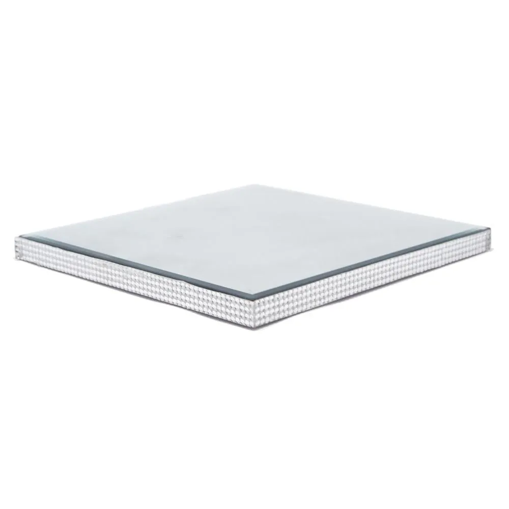 Square Glass Mirror Plate with Rhinestone Edge, Clear, 10-Inch