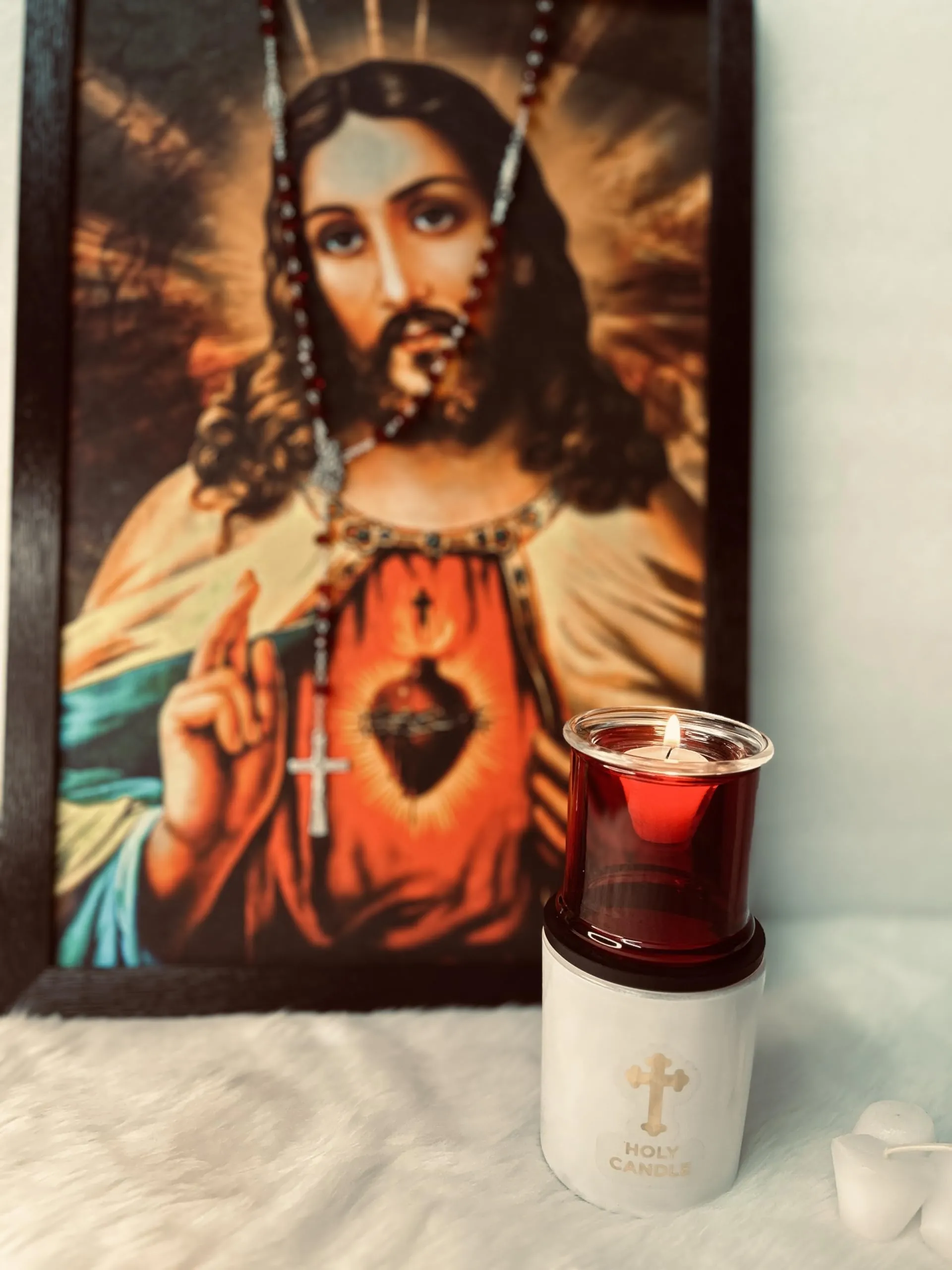 St. Michael's Divine Candle Illumination System Offers sanctified Glow for Your Prayers.Safe and smokeless Candle Lighting Experience with self-extinguishing Design (Blue)