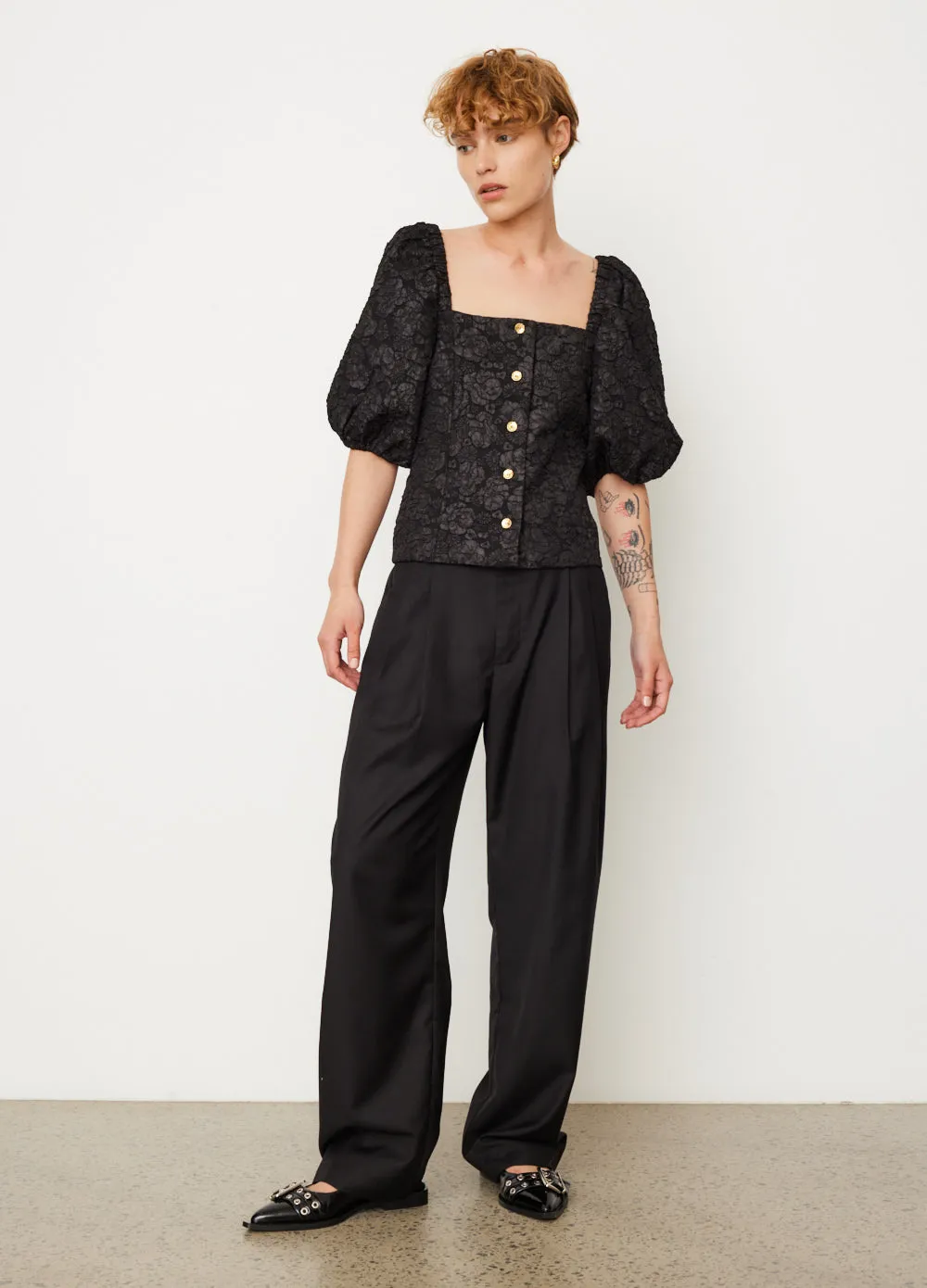 Stretch Jacquard Fitted Blouse