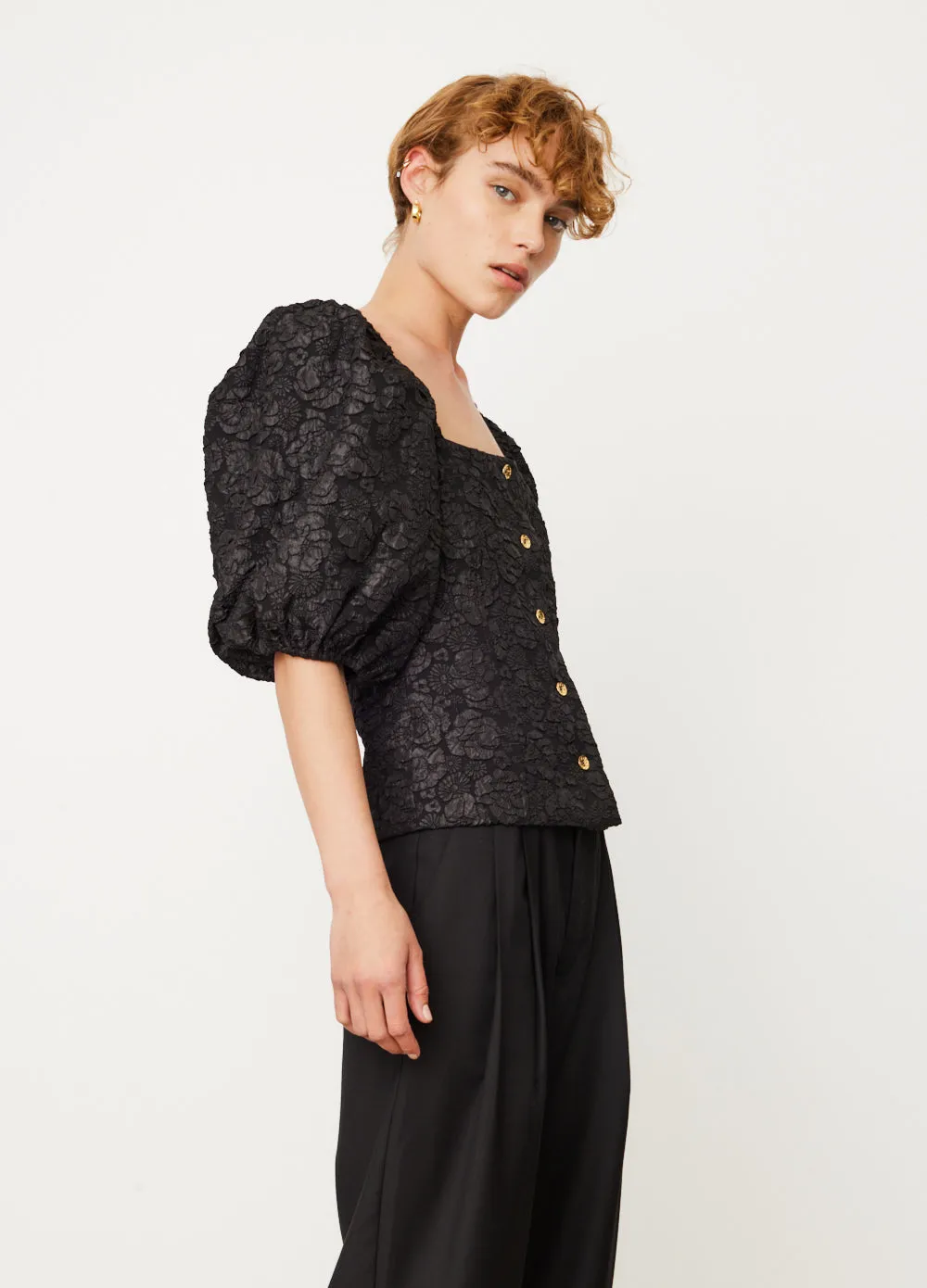 Stretch Jacquard Fitted Blouse