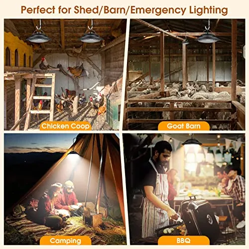 SunBonar Solar Shed Lights Indoor 2 Pack, 3200K/4000K/6000K Dimmable Daytime Available Solar Pendant Lights Outdoor with ON Off Switch & Remote Solar Hanging Chandelier Lights for Home Barn Garage