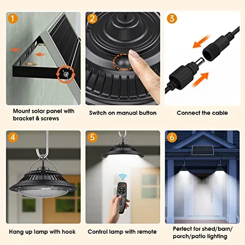SunBonar Solar Shed Lights Indoor 2 Pack, 3200K/4000K/6000K Dimmable Daytime Available Solar Pendant Lights Outdoor with ON Off Switch & Remote Solar Hanging Chandelier Lights for Home Barn Garage