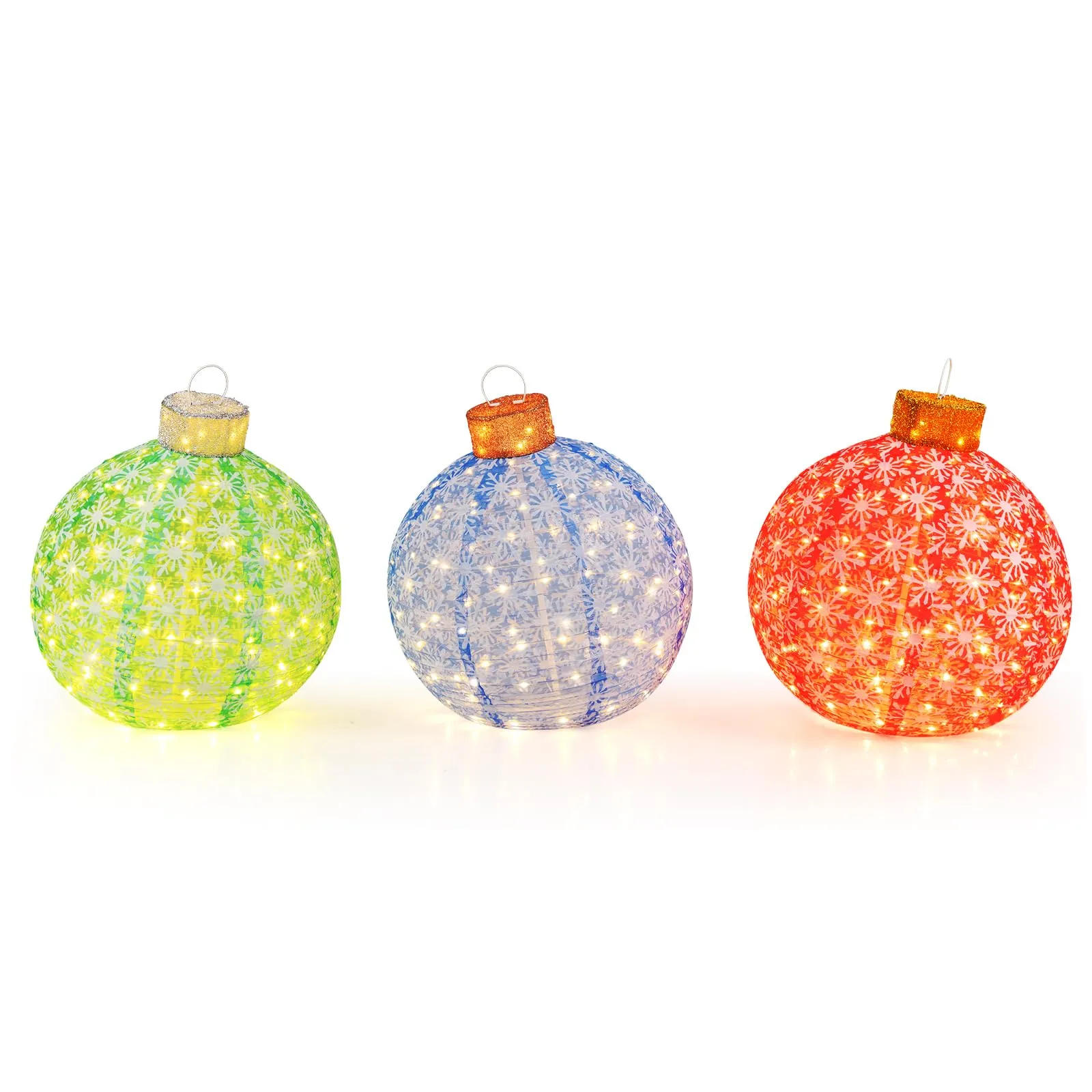 Tangkula Christmas Lighted Pop up Ornaments Set of 3, Outdoor Xmas Lighted Hanging Lanterns with Warm White LED Lights