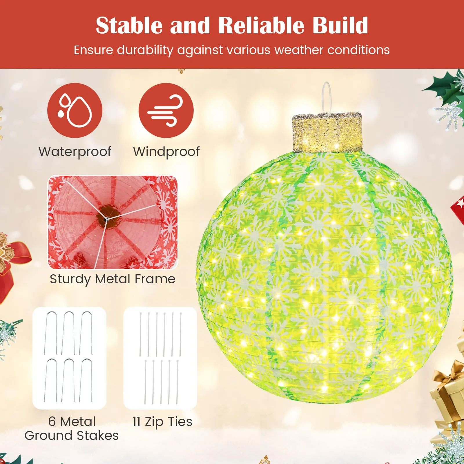 Tangkula Christmas Lighted Pop up Ornaments Set of 3, Outdoor Xmas Lighted Hanging Lanterns with Warm White LED Lights