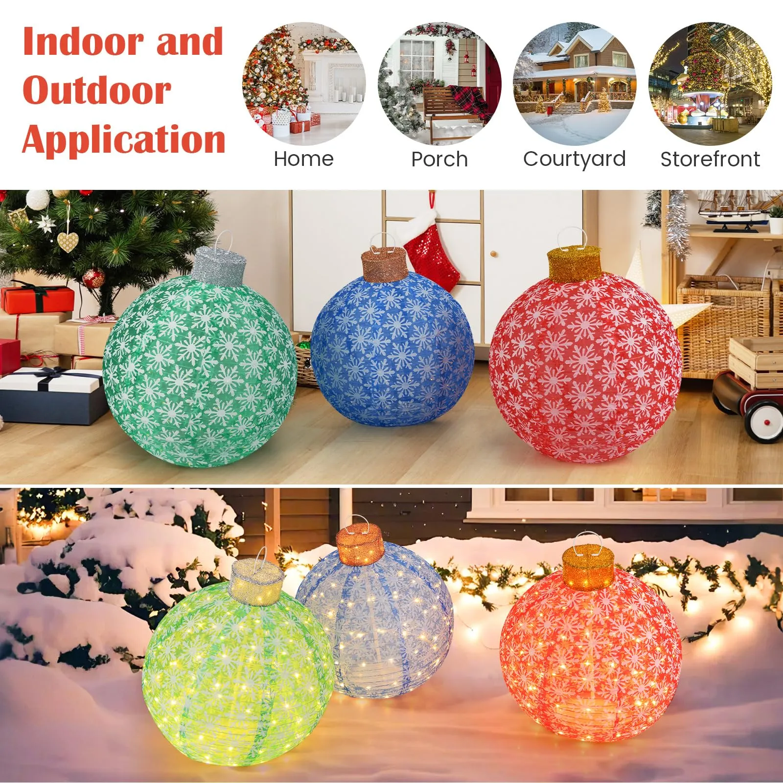Tangkula Christmas Lighted Pop up Ornaments Set of 3, Outdoor Xmas Lighted Hanging Lanterns with Warm White LED Lights