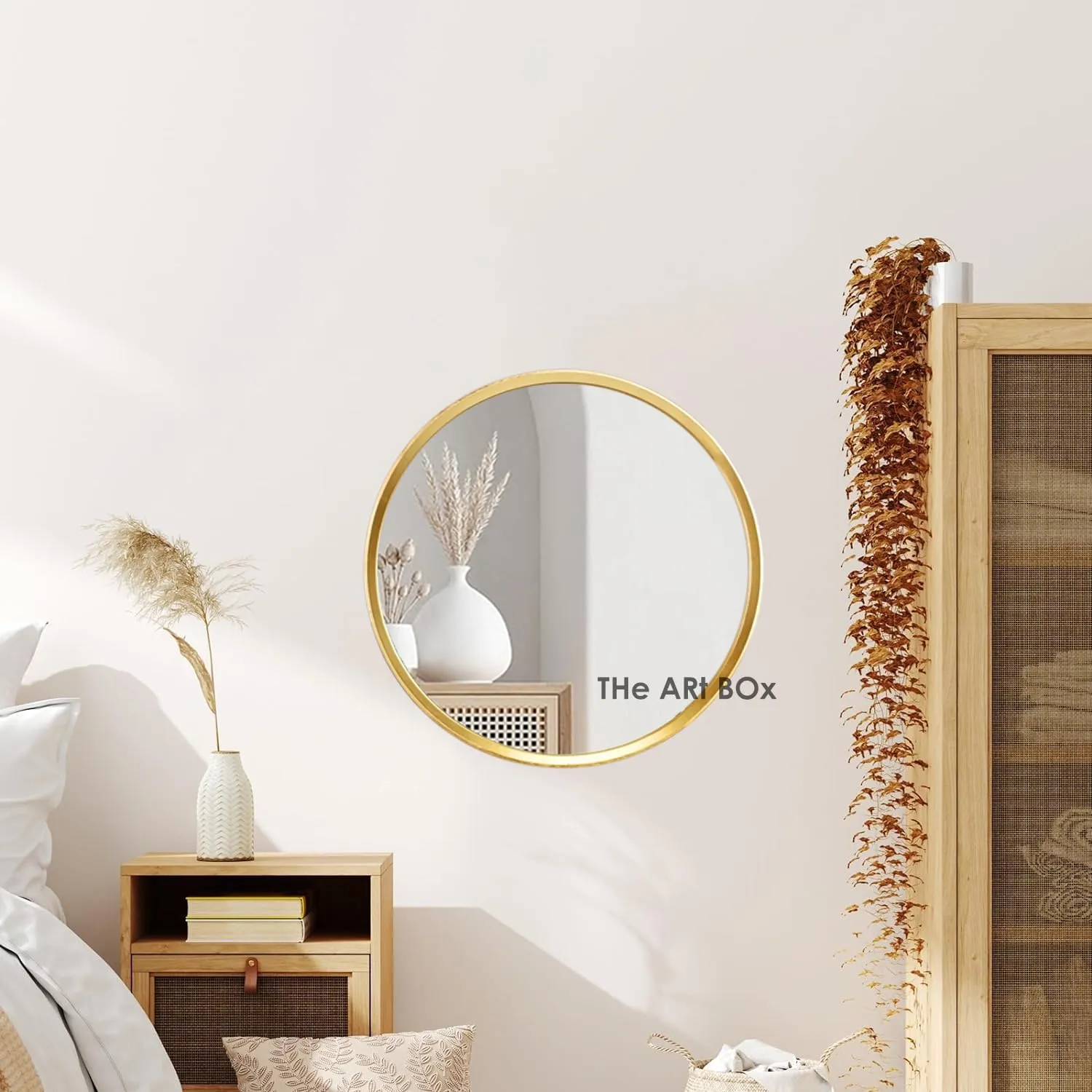 The Arts Box Round Decorative Wall Mirror | Metal Finish Frame with Timeless Design for Bathroom, Living Room, Bedroom, Vanity Mirror (Gold, 12)