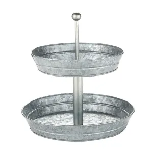 timeless 3-Tier Rustic Vertical Kitchen Stand with Galvanized Metal Storage Trays 11-7/8"_dia_x_12-1/4"h 11-7/8"_dia_x_12-1/4"h