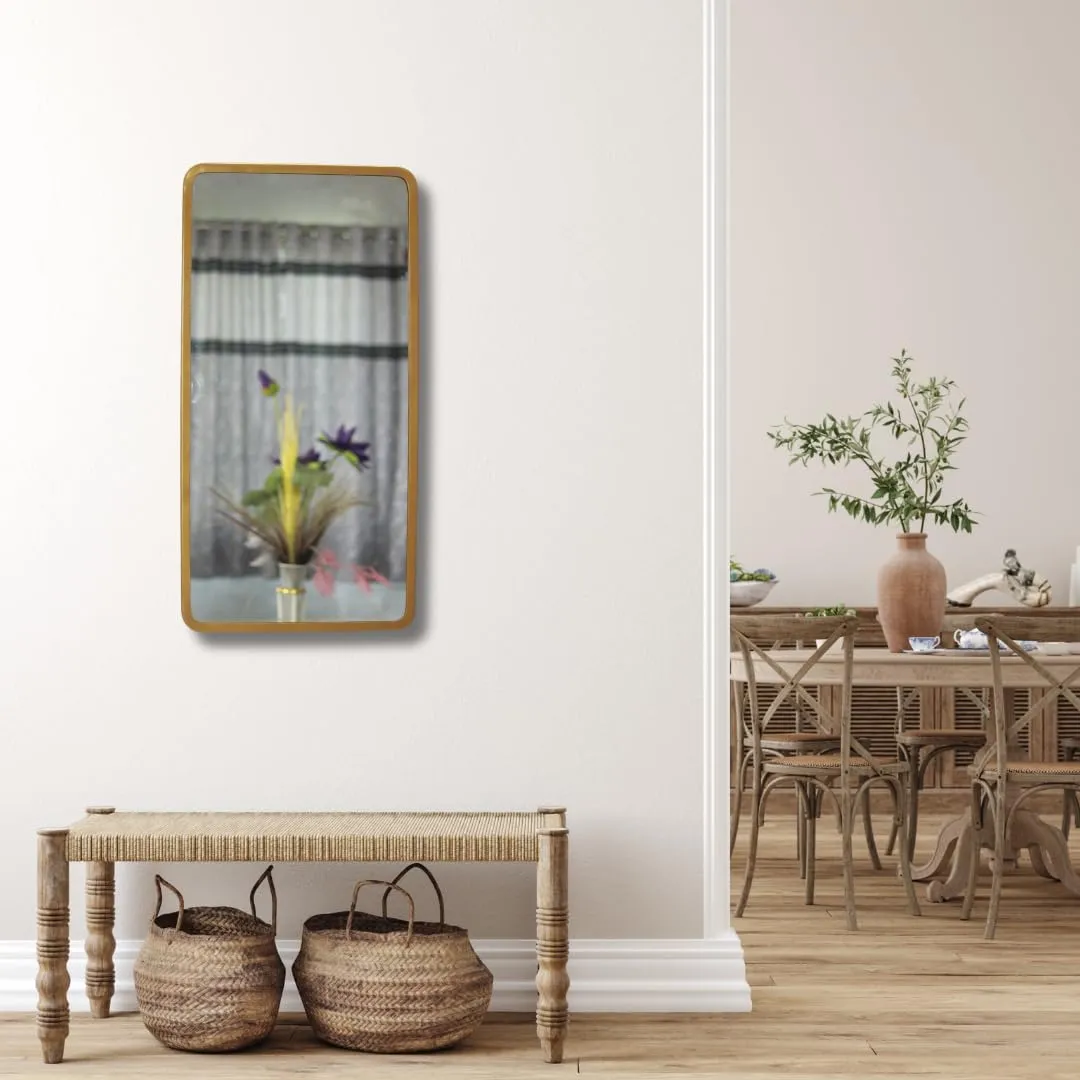 TINITALO Modern Elegance Rectangular Wall-Mounted Mirror Metal Framed Wall Mirror Bathroom Mirror Living Room Mirror Home Decor Mirror 18 x 36 Inches Golden MF 98