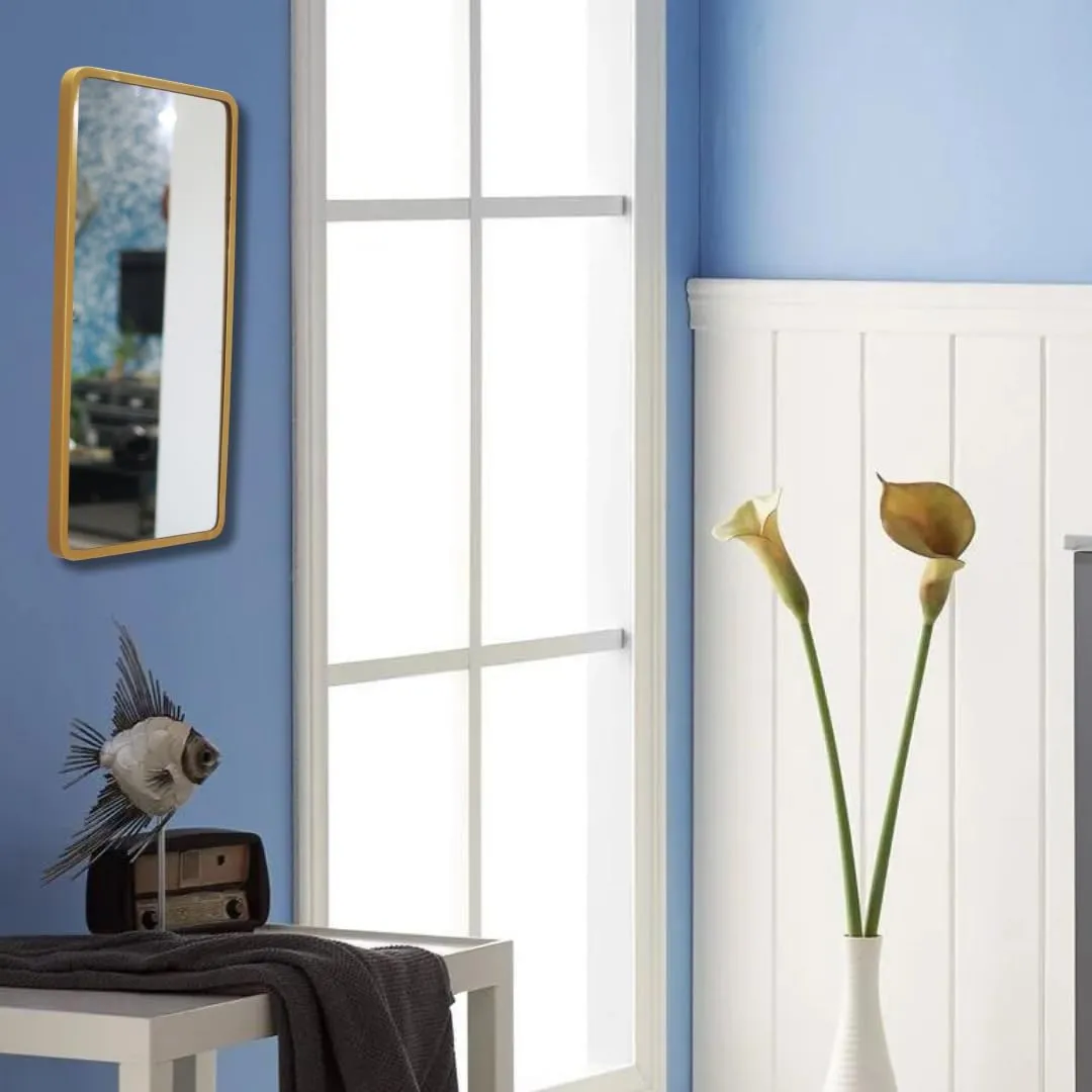 TINITALO Modern Elegance Rectangular Wall-Mounted Mirror Metal Framed Wall Mirror Bathroom Mirror Living Room Mirror Home Decor Mirror 18 x 36 Inches Golden MF 98
