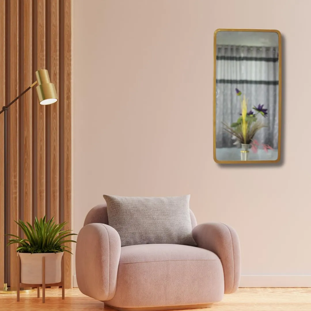 TINITALO Modern Elegance Rectangular Wall-Mounted Mirror Metal Framed Wall Mirror Bathroom Mirror Living Room Mirror Home Decor Mirror 18 x 36 Inches Golden MF 98