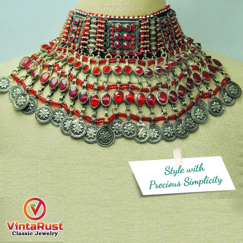 Traditional Handmade Choker With Red Glass Stones