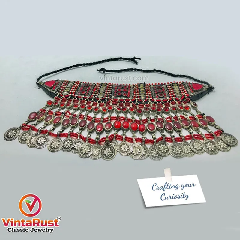 Traditional Handmade Choker With Red Glass Stones