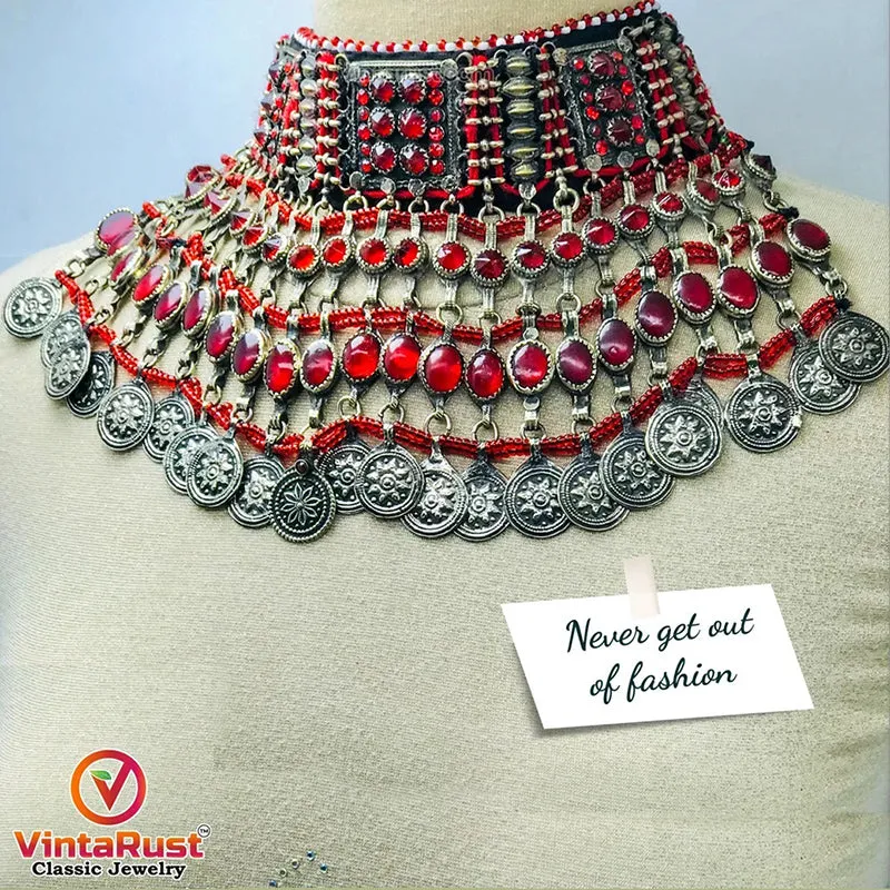 Traditional Handmade Choker With Red Glass Stones