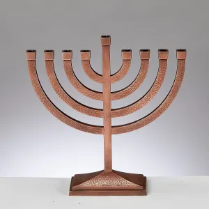 Traditional Menorah,hammered Aluminum,copper Finish,8.5"x8.5",box
