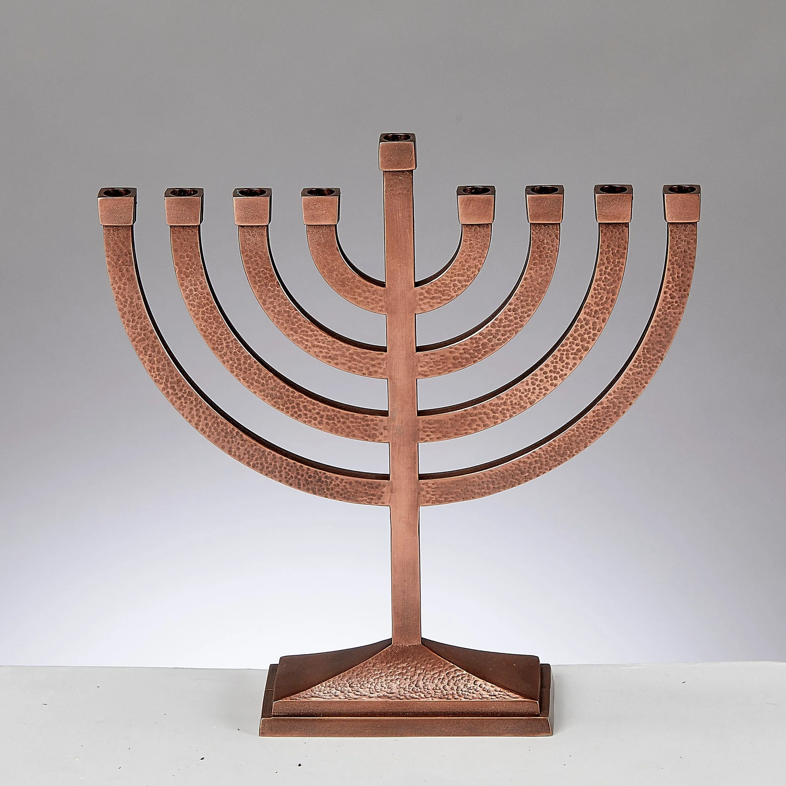 Traditional Menorah,hammered Aluminum,copper Finish,8.5"x8.5",box