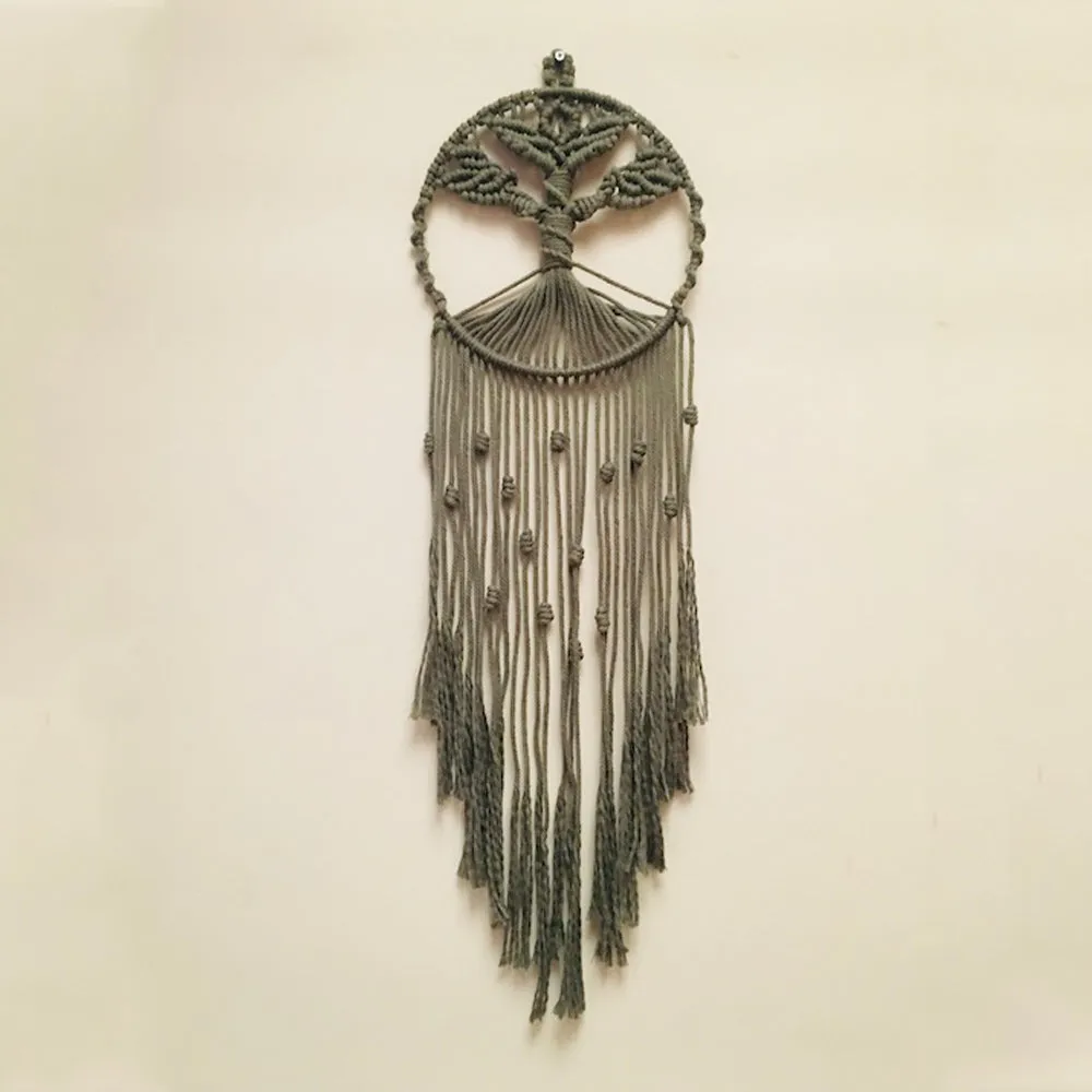 Tree of Life Dream-Catcher Wall Hanging - Olive Green