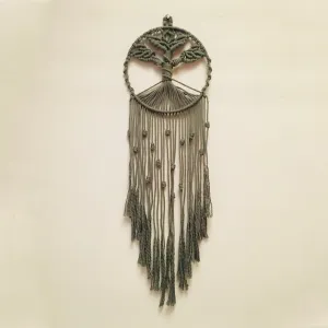 Tree of Life Dream-Catcher Wall Hanging - Olive Green