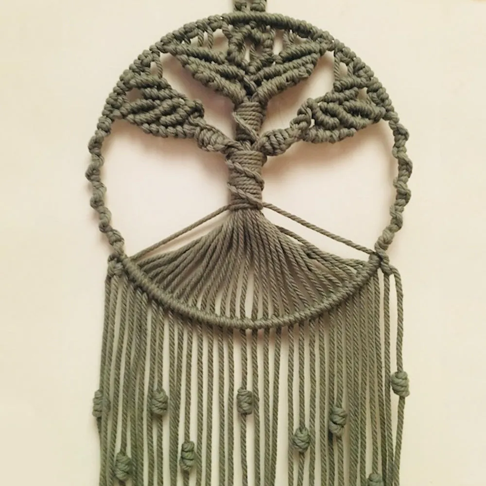 Tree of Life Dream-Catcher Wall Hanging - Olive Green