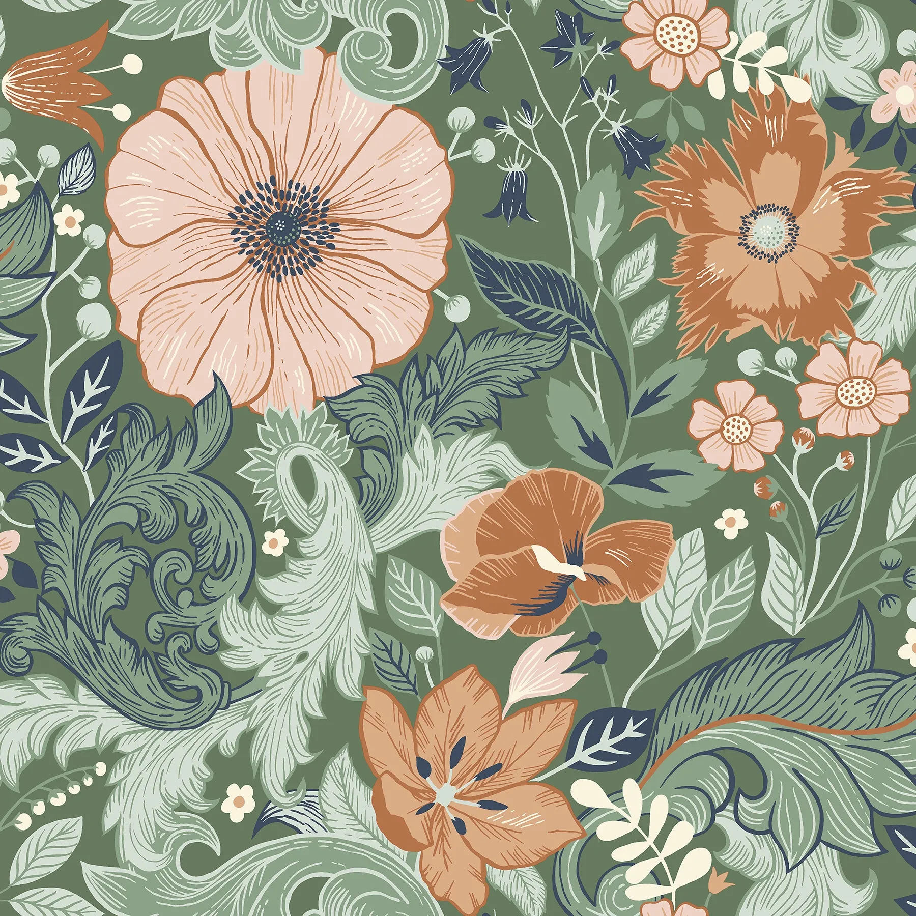 Victoria Pastel Floral Nouveau Wallpaper