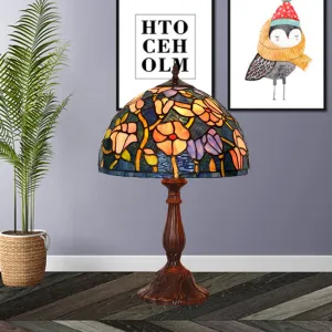 Virginie - 1-Light 1-Light chen Table Lamp Tiffany Bronze Night Light with Flower Stained Glass Shade