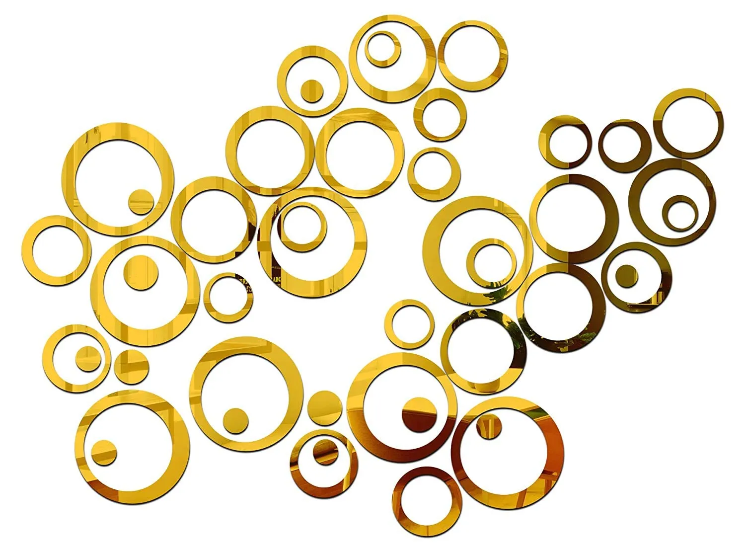 Wall1ders Acrylic 40 Rings Mirror Wall Stickers (Golden) Mirror Stickers for Wall.