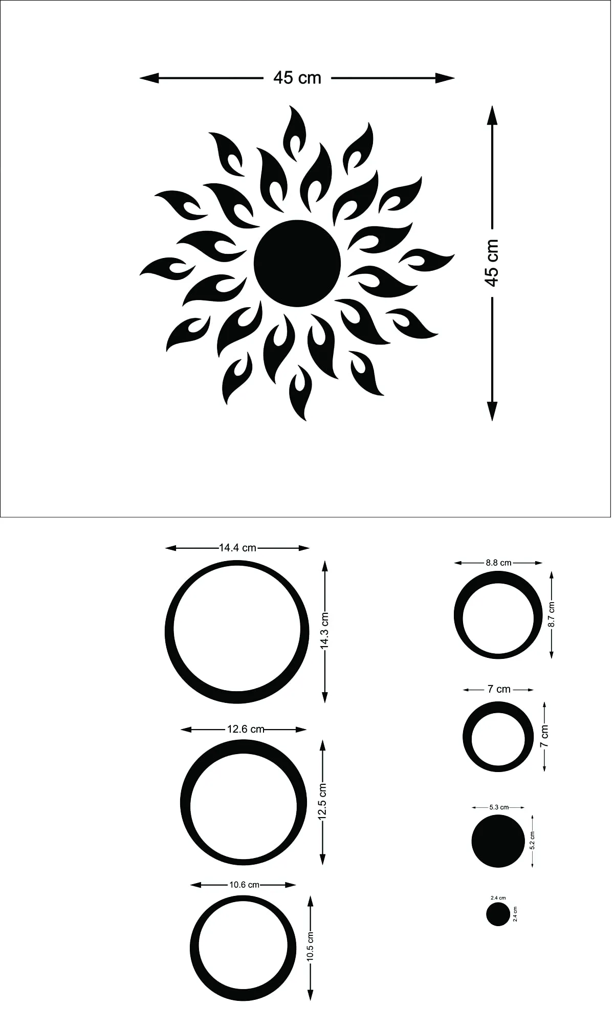 Wall1ders Sun Red with Ring Red 2 Set (Sun Size 45 cm x 45 cm), Mirror Stickers for Wall, Acrylic Stickers, Wall Mirror Stickers, Wall Stickers for Bedroom, Hall, Home Offices