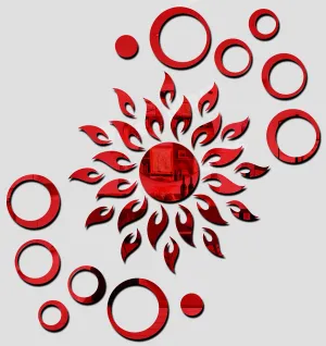 Wall1ders Sun Red with Ring Red 2 Set (Sun Size 45 cm x 45 cm), Mirror Stickers for Wall, Acrylic Stickers, Wall Mirror Stickers, Wall Stickers for Bedroom, Hall, Home Offices