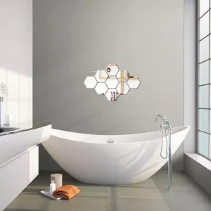WallDaddy Mirror Stickers for Wall | Pack of (9 Silver Hexagun - 3D Acrylic Decorative Mirror Wall Stickers , Mirror for Wall | Home | Almira | Bedroom | Livingroom | Kitchen | Hall | KidsRoom Etc.