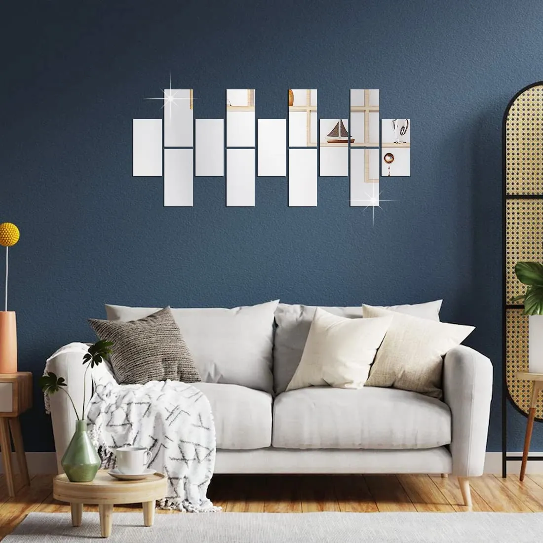 WallDaddy Self Adhesive Mirror Wall Stickers | Pack of (13 Big Frame Silver) 3D Acrylic Decorative Mirror Stickers, Mirror for Wall | Home | Bedroom | Bathroom | Kitchen | Festivals Decoration