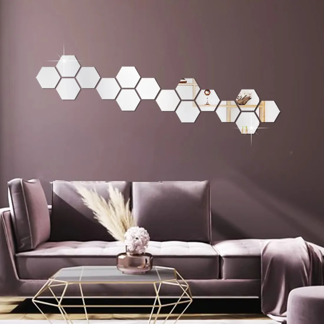 WallDaddy Self Adhesive Mirror Wall Stickers | Pack of (16 Hexagon Silver) 3D Acrylic Decorative Mirror Stickers, Mirror for Wall | Home | Bedroom | Bathroom | Kitchen | Festivals Decoration
