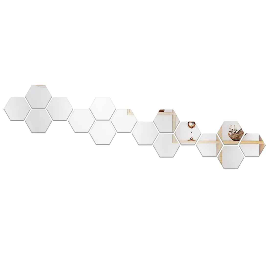 WallDaddy Self Adhesive Mirror Wall Stickers | Pack of (16 Hexagon Silver) 3D Acrylic Decorative Mirror Stickers, Mirror for Wall | Home | Bedroom | Bathroom | Kitchen | Festivals Decoration