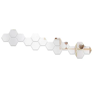 WallDaddy Self Adhesive Mirror Wall Stickers | Pack of (16 Hexagon Silver) 3D Acrylic Decorative Mirror Stickers, Mirror for Wall | Home | Bedroom | Bathroom | Kitchen | Festivals Decoration