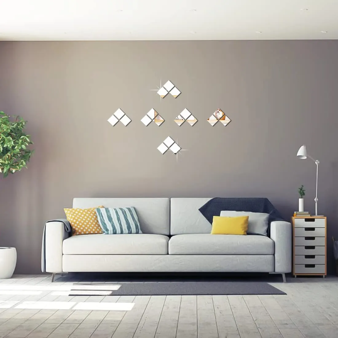 WallDaddy Self Adhesive Mirror Wall Stickers | Pack of (18 Solid Square Silver) 3D Acrylic Decorative Mirror Stickers, Mirror for Wall | Home | Bedroom | Bathroom | Kitchen | Festivals Decoration