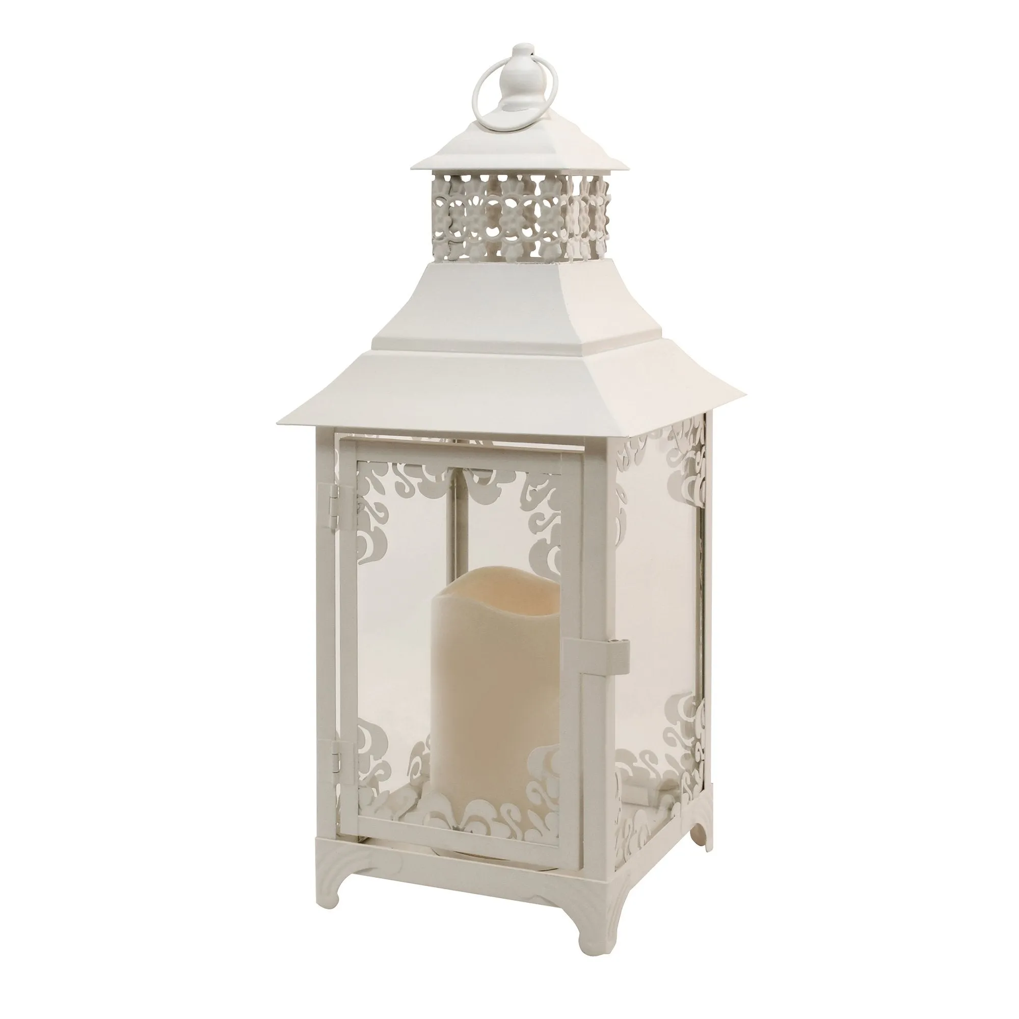 Warm White Swirl Metal Lantern with LED Candle