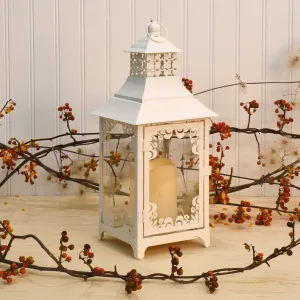 Warm White Swirl Metal Lantern with LED Candle
