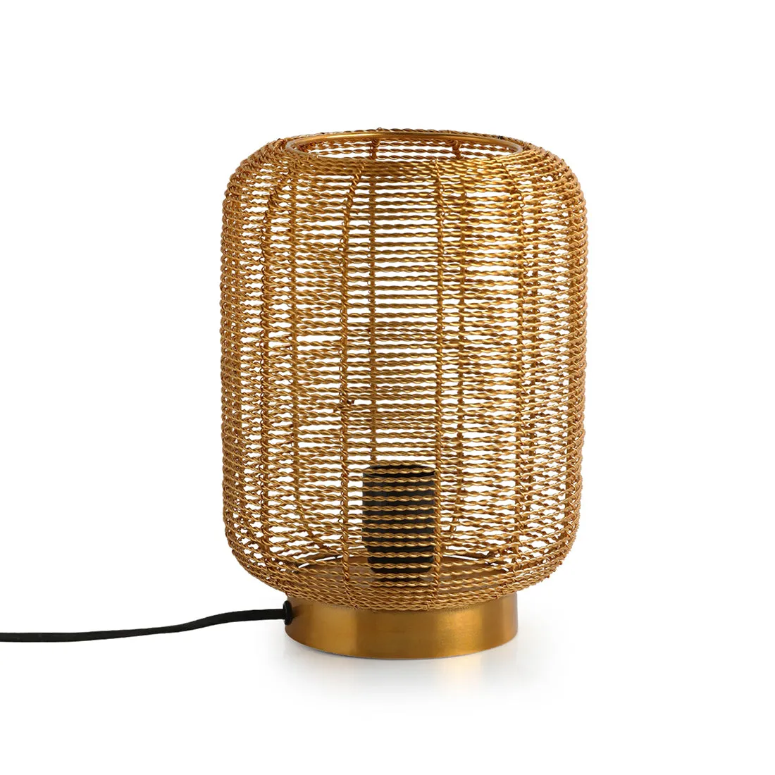 'Weaved Barrel' Handcrafted Table Lamp In Iron (9.6 Inch, Golden)