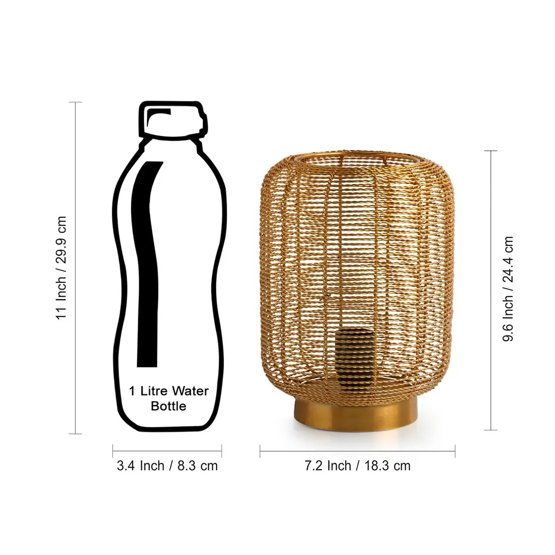 'Weaved Barrel' Handcrafted Table Lamp In Iron (9.6 Inch, Golden)