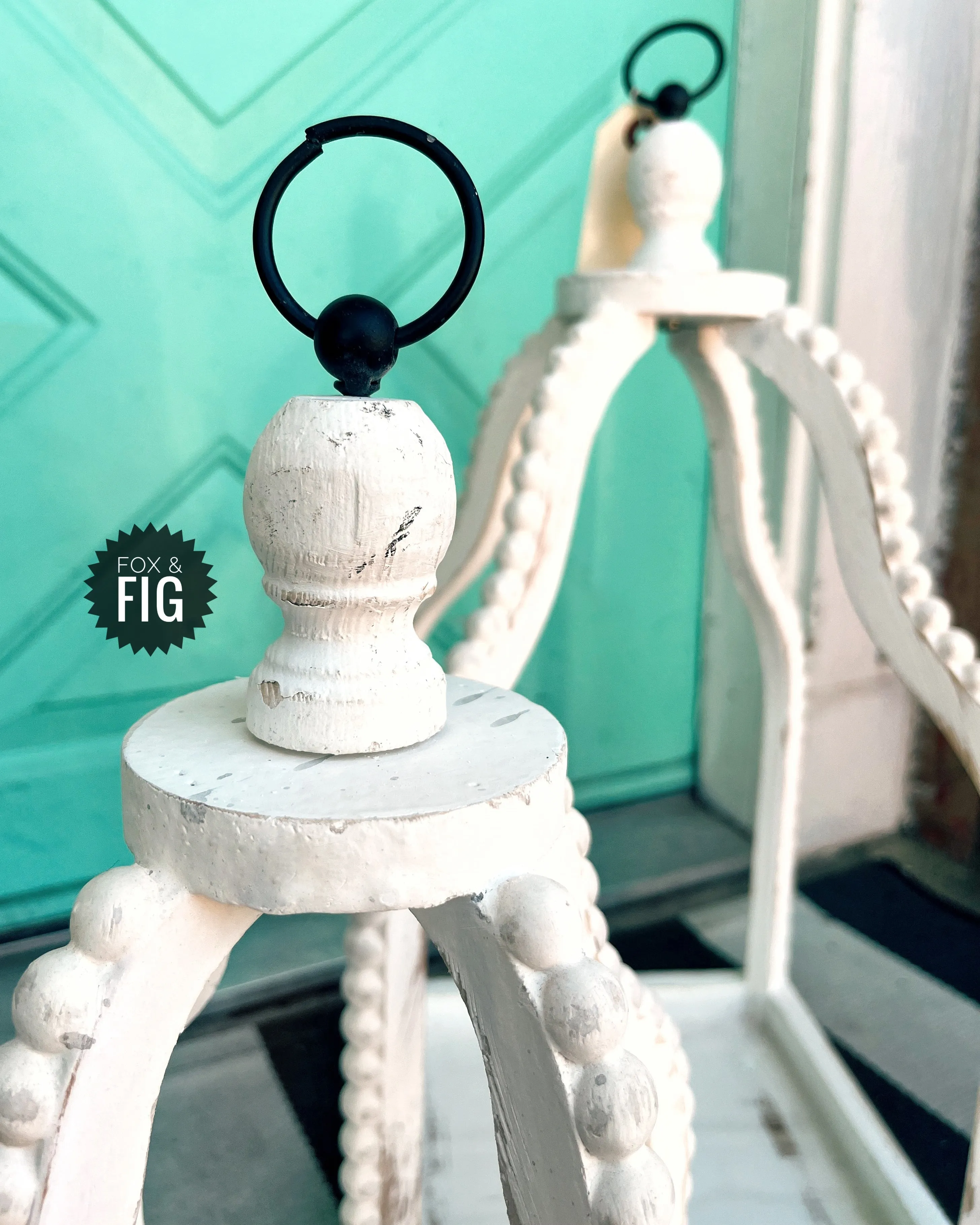 White Beaded Open Wood Lantern