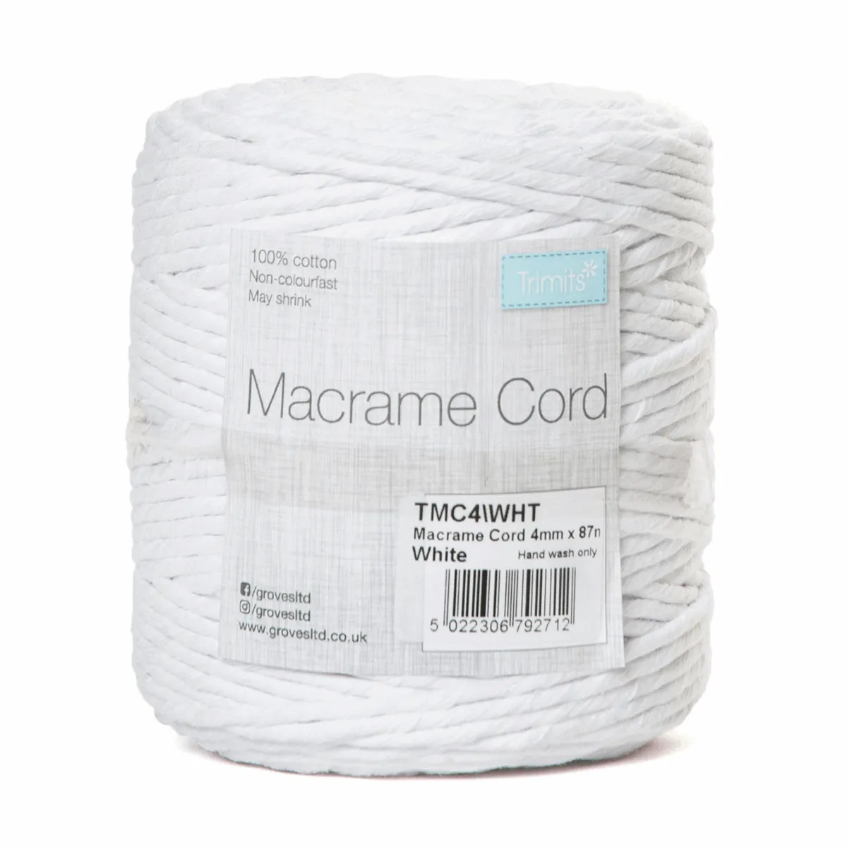 White Macrame Cord - 87m x 4mm