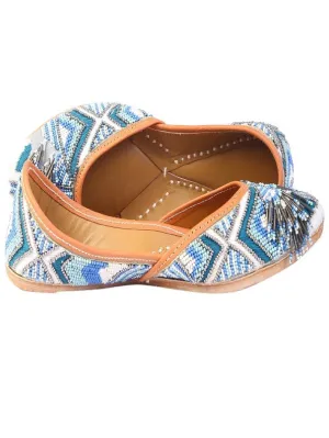 Willow - Blue Beads Embellished Leather Juttis