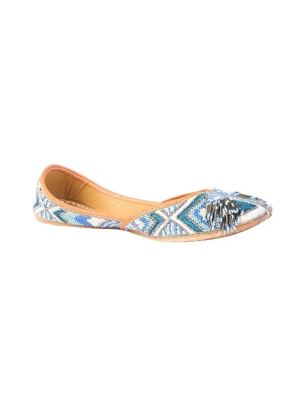 Willow - Blue Beads Embellished Leather Juttis