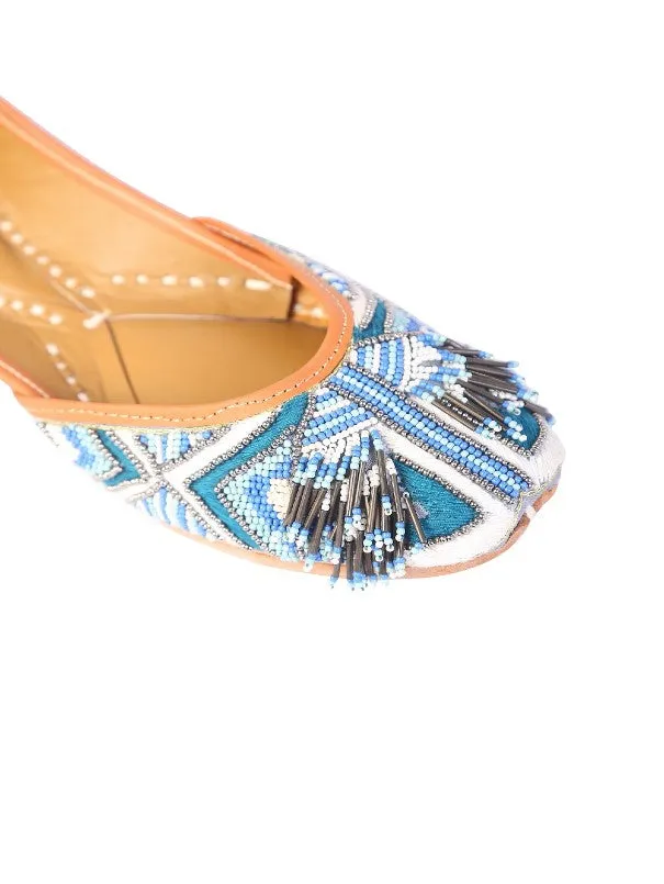 Willow - Blue Beads Embellished Leather Juttis